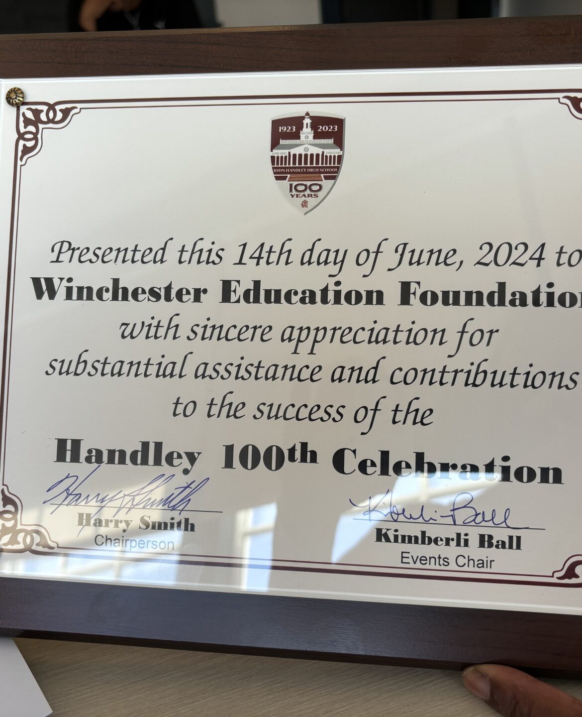 WEF Honored by One Handley Committee